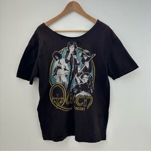 Queen Classic Rock Destroyed Off the Shoulder T-Shirt